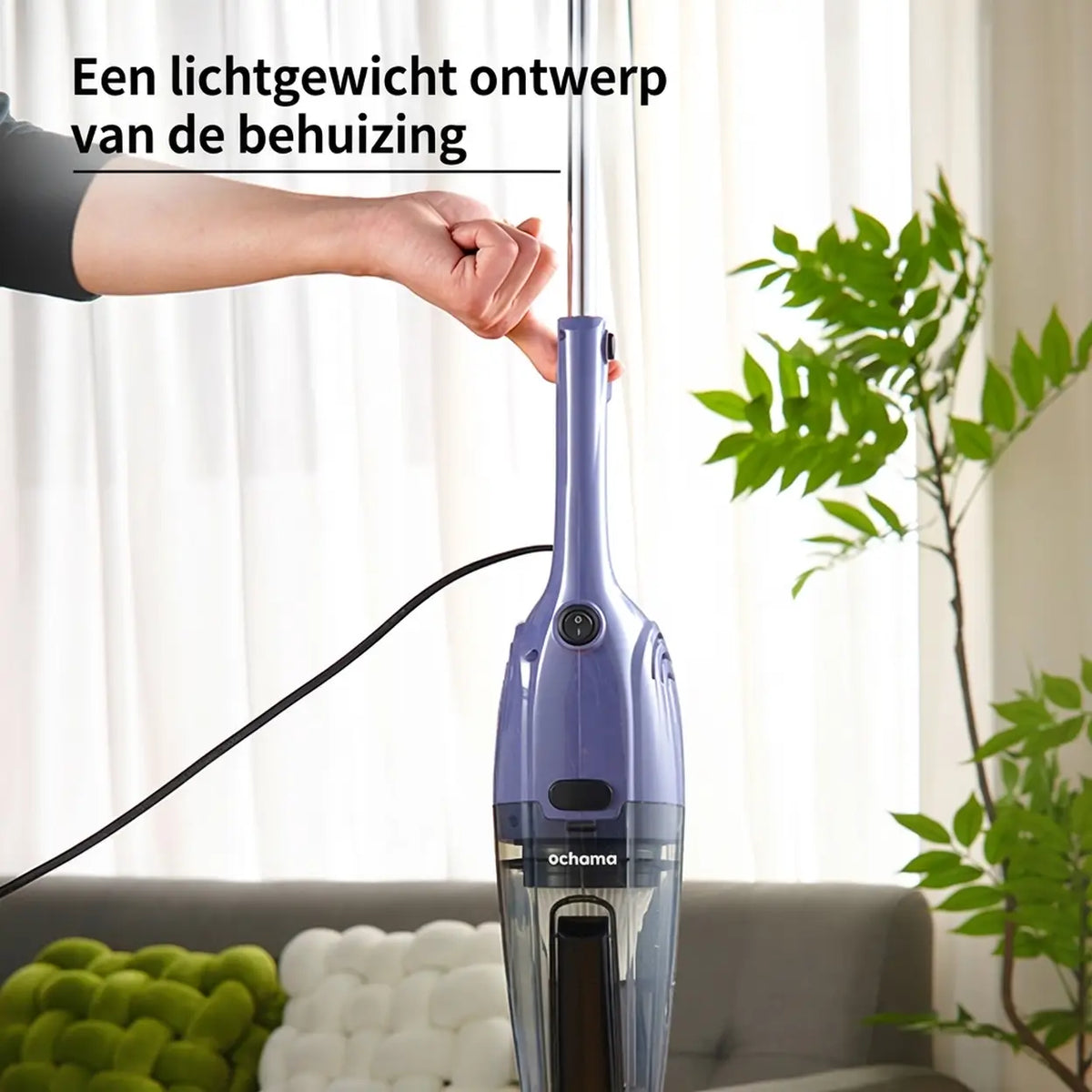 Ochama 2-in-1 stofzuiger met snoer (hand- en steelstofzuiger) 0,5 l – Lichtgewicht, 500 W hoog zuigvermogen, slank ontwerp, transparant stofreservoir, eenvoudig te monteren/demonteren – Ideaal voor huishoudens met huisdieren