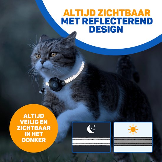 Vulpes Goods® Huisdieren - Kattenhalsband geschikt voor Apple AirTag - Apple Airtag Kattenband Pro - Veilig, lichtgewicht, reflecterend & comfortabel - Anti-kras en Waterbestendig - Incl. 3 Accessoires - 23.5-30.5 CM - S