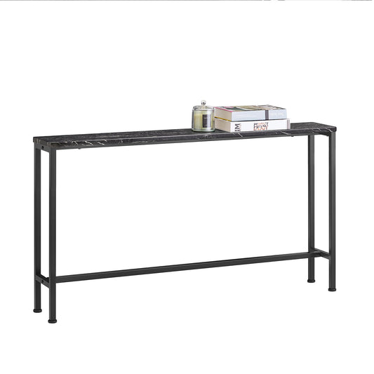 Sobuy Consoletafel FSB19 SCH Bijzettafel – 120 cm Lengte Met Marmerlook Blad En Zwart Metalen Frame En Vloerbeschermers – Voor Hal En Woonkamer – Hout En Metaal – 120 x 20 x 65 cm