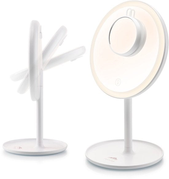 ETA Fenité Make Up Spiegel met Verlichting – Vergroot 5 Keer Magnetisch – Kantelbaar en Oplaadbaar via USB-C – Lichtkleur Instelbaar – Ø20 cm – Wit