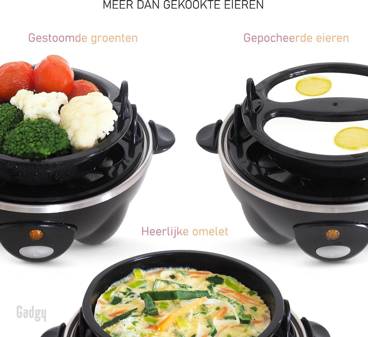 Gadgy Eierkoker Elektrisch 3-delige set - Vaatwasbestendig - Inclusief Maatbeker - Zwart -  330 Watt - 18.7x18.7x16 cm