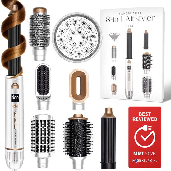 Sansbeauté® 8-in-1 Airstyler met Diffuser - Multistyler - Föhnborstel Kort Haar - Haarkruller - Haarstyler - Haardroger - Warmteborstel - Krulborstel - Krultang - Haarstijler - Stijlborstel - 5 in 1 Hairstyler