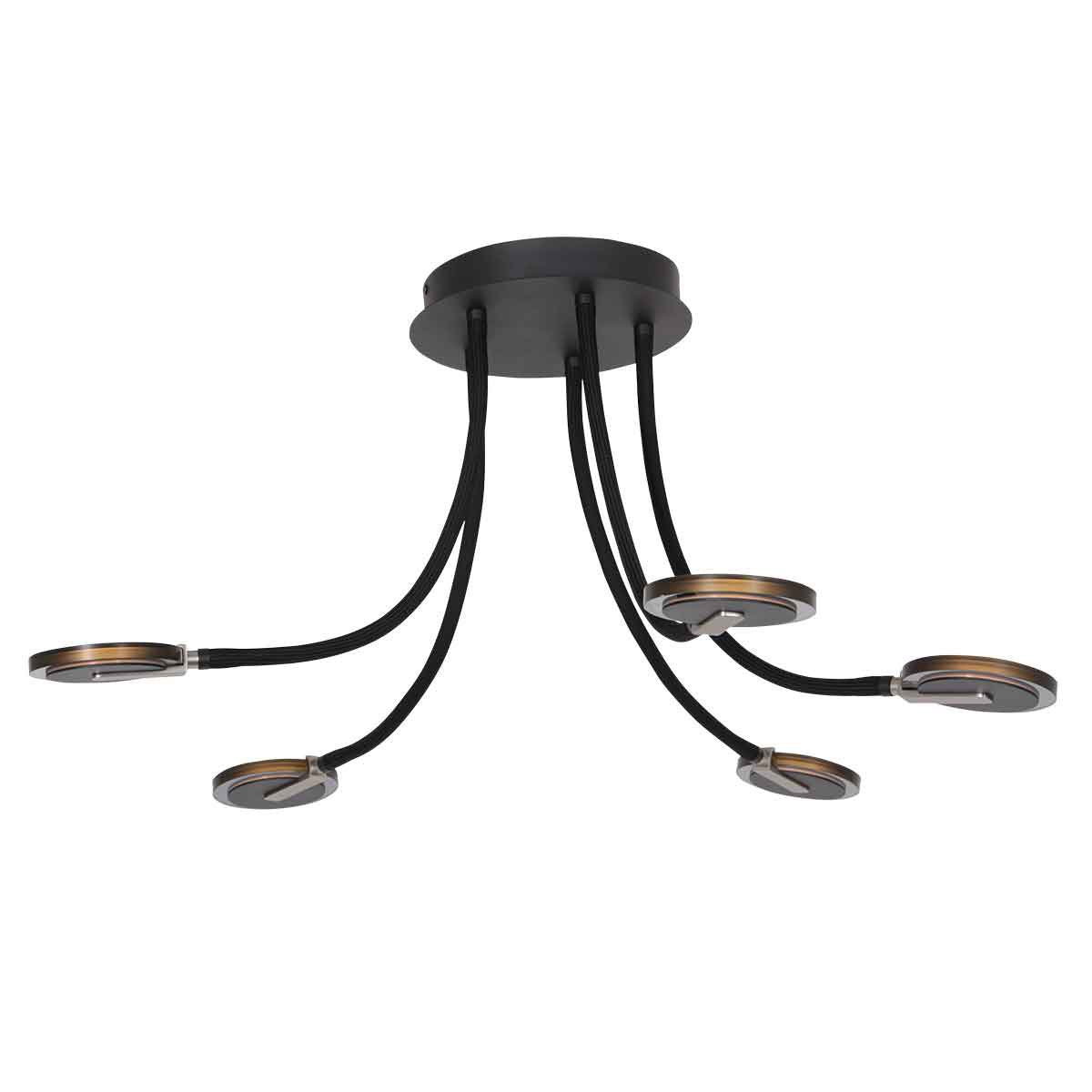 Plafonnieres Turound 3376ZW Zwart - Draaibaar en kantelbaar, van glas en metaal, Ø 91,5 cm, Steinhauer
