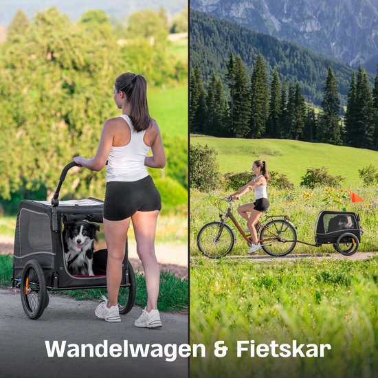 TrevoPet - Hondenfietskar - Hondenkar - Hondenfietskar Opvouwbaar - Hondenfietskar voor Kleine en Grote honden (max. 30kg) - Honden Fietskar - 2-in-1 Hondenfietskar voor Fiets naar Hondenbuggy - Hondenwagen - Geschikt voor E-Bikes en Normale Fietsen