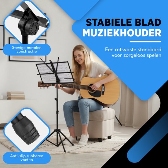 Finesse Muziekstandaard voor Bladmuziek - Opvouwbaar - met Draagtas - Lessenaar voor Tablet - Zwart