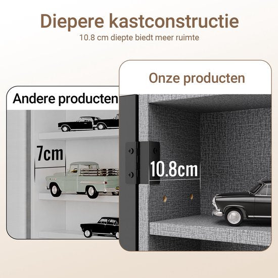 SoBuy Wandvitrine – 4 Verstelbare Legplanken – Glazen Deuren – 80 x 12,2 x 60 cm – Zwart/Grijs