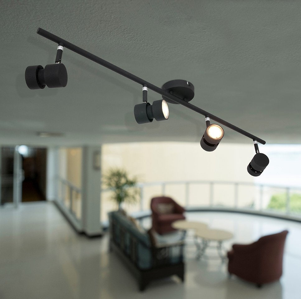 Spot Natasja 7904ZW zwarte 4-lichts plafondspot van metaal met dimbaar GU10 licht, 90 cm breed - Steinhauer Modern design
