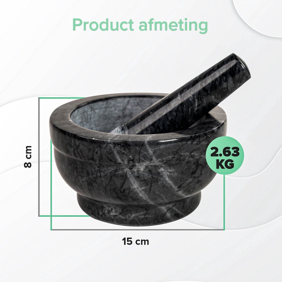 Coninx Vijzel - Mortier met stamper - Kruidenstamper - Ø15 X H8CM - Zwart Marmer Gepolijst
