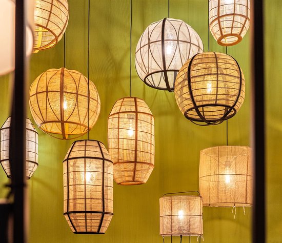 Mica Decorations Pella Hanglamp - H58 x Ø33 cm - Linnen - Off-white