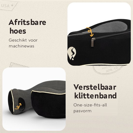 TRAVARA Nekkussen - Reiskussen - Voor Vliegtuig - Auto - Traagschuim - Memory Foam - Met Oordoppen - Zwart