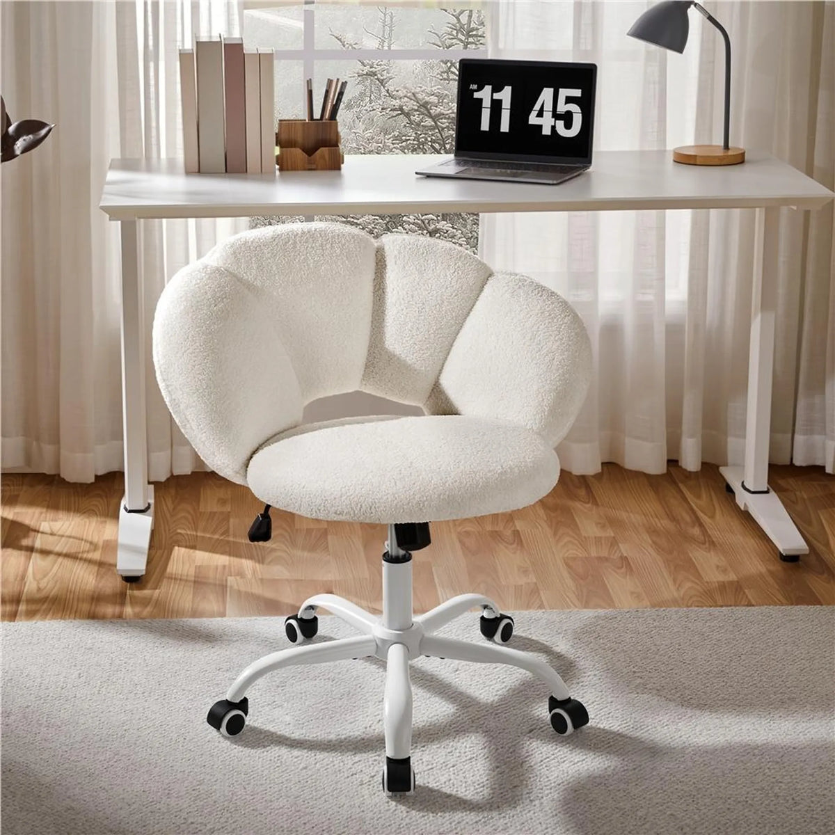 Yaheetech Wolkvormige Bureaustoel – Ergonomisch, Bouclé, 60 × 70 × 72–82 cm – Wit