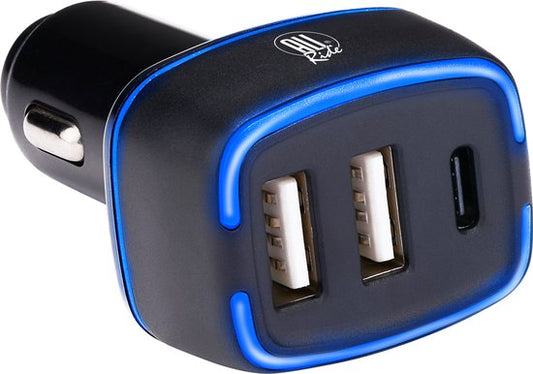 All Ride Autolader USB - 2x USB-A en USB-C Aansluiting - Power Delivery/ Fast Charge 18W - Aansluiting op Sigarettenaansteker Auto - Kunststof - Zwart