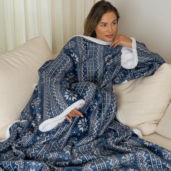 Cosas - Hoodie deken - Plaid met mouwen - Blauw - 180x130cm