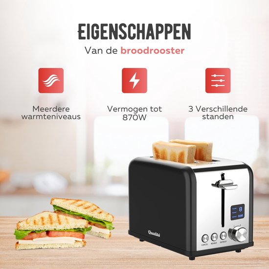 Qualitá® Broodrooster met TostiKlemmen - Retro Tostiapparaat - Sandwichrooster - Croque Monsieur Toestel - RVS/Zwart