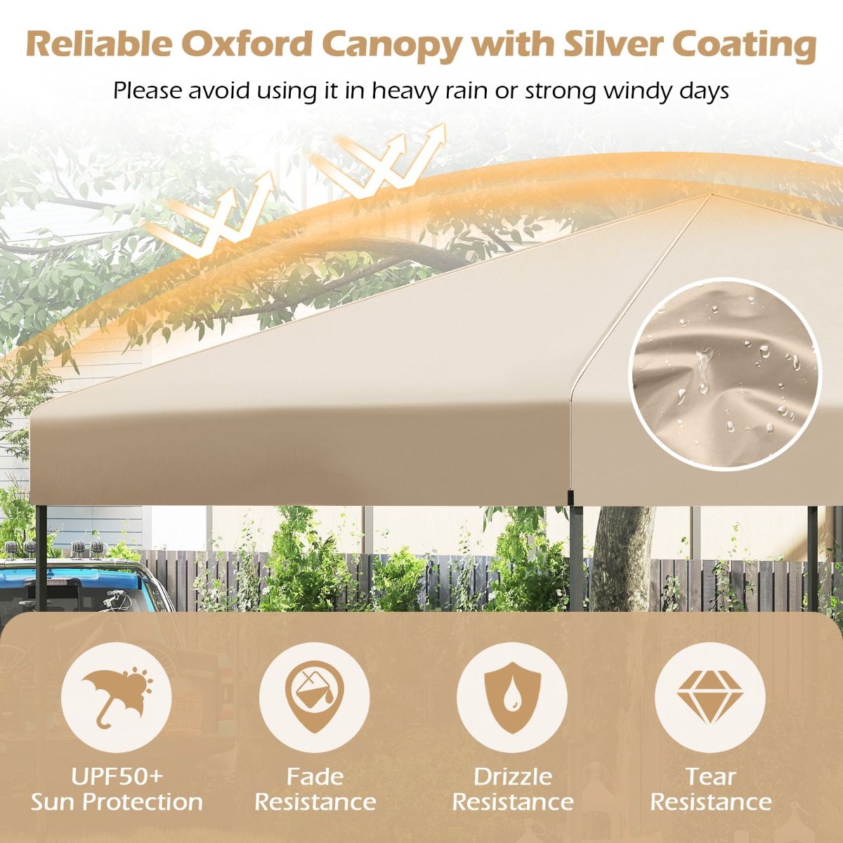 Coast Pop-up Paviljoen - in hoogte verstelbaar - met draagtas - beige - 295 x 295 cm