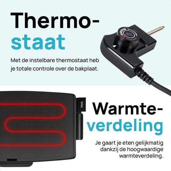 MOA Tafelgrill - Teppanyaki - Elektrisch - 68 x 36 cm - Regelbare Thermostaat - Anti-aanbaklaag - TG218B - Zwart