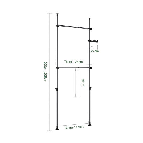 SoBuy Telescopische Kapstok Verstelbare Garderobe Zwart FRG109-II-SCH 75–126 x 200–295 cm
