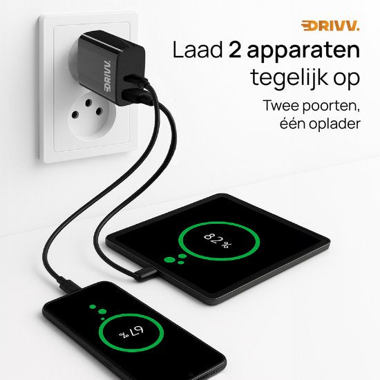 Drivv. USB C Oplader 35W - 2 in 1 Snellader - USB C & USB A aansluiting - Adapter