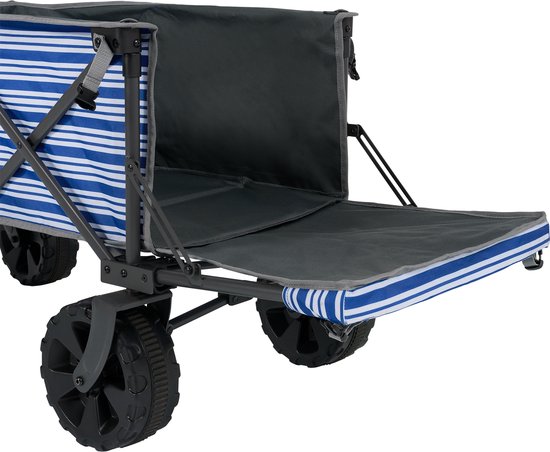 Tristar Bolderkar met laadklep 70kg draagvermogen - 94x49x58 cm - Opvouwbare Bolderwagen strand, festival, camping, tuin, dagje uit - Stevig Harmonicaframe - Beach Trolley, Strandkar, Transportkar, Trekwagen - Inclusief Opbergtas - HC-0422 - Blauw