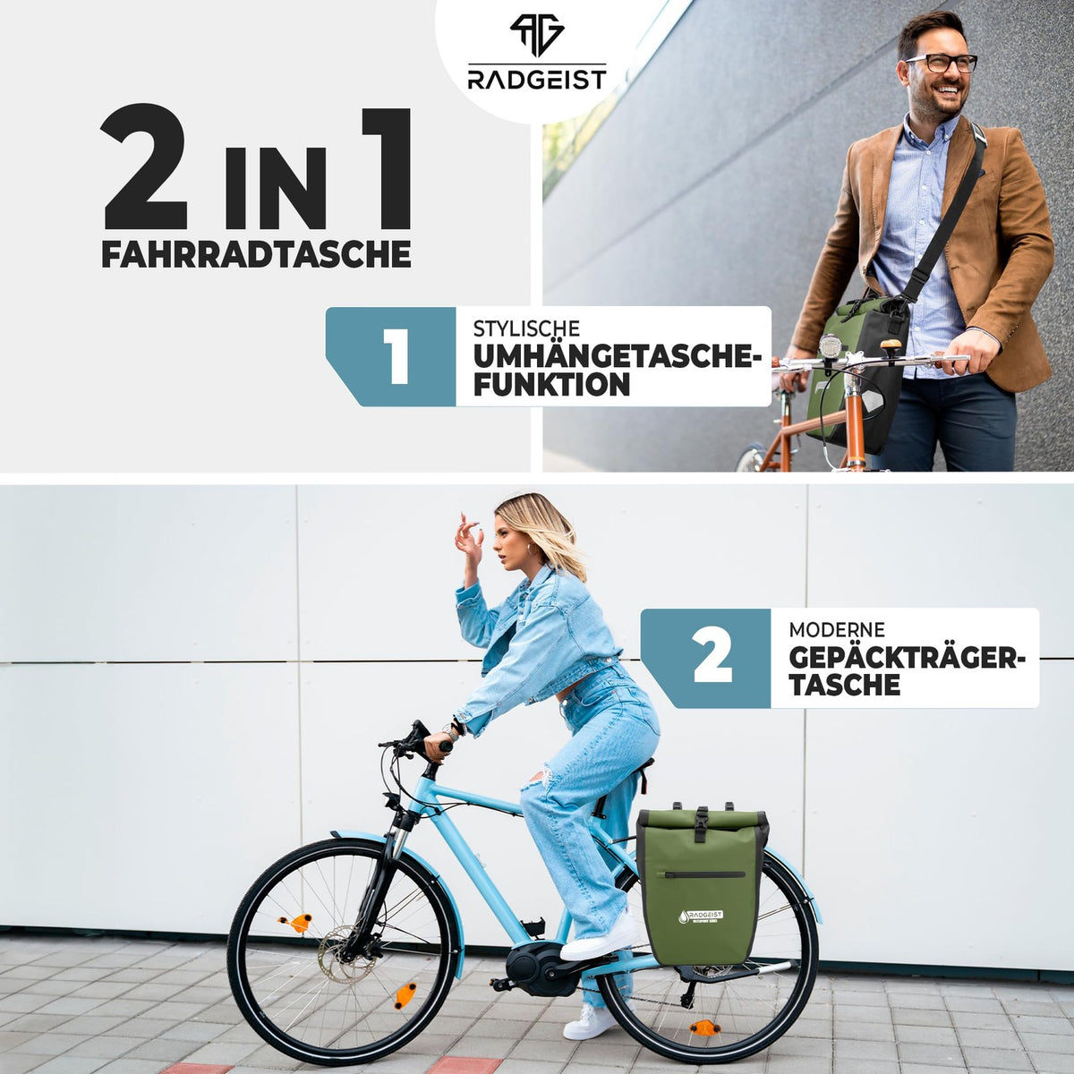 radgeist Fietstas voor Bagagedrager Waterdicht - met Reflectoren - 2-in-1 Zijtas