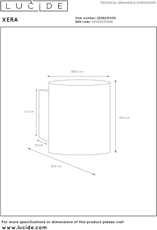 Lucide XERA - Wandlamp - Ø 8 cm - 1xG9 - Zwart