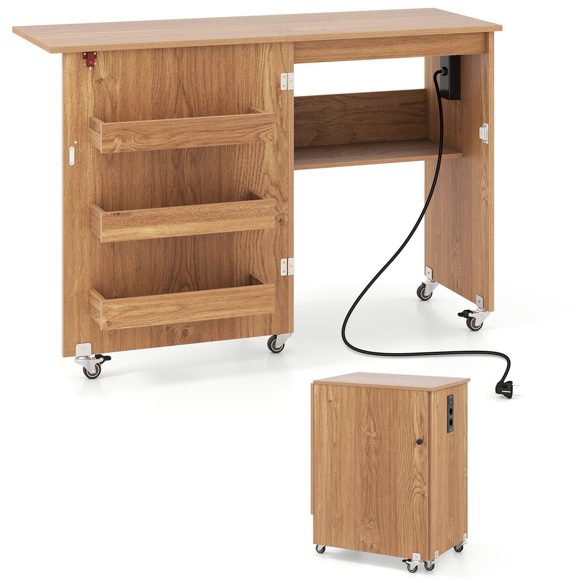 Coast Opvouwbare Naaikast - 2-in-1 met ladestation en opbergrekken - natuur