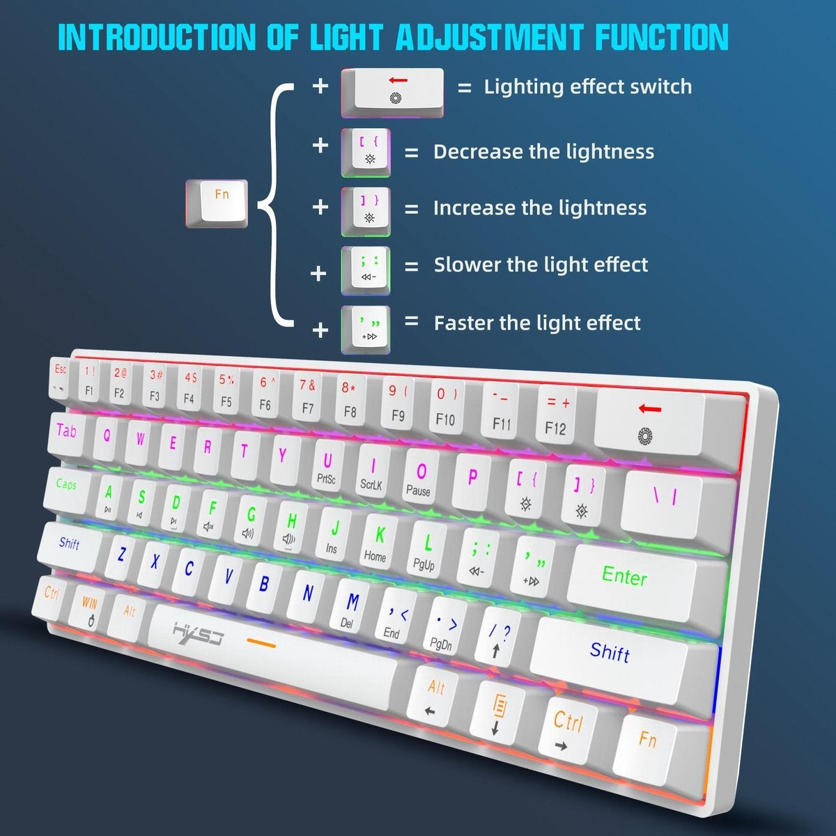 HXSJ V900 Bedrade Mechanisch Gaming Toetsenbord - RGB Verlichting - QWERTY - 61 Keys - Blue Switch - Wit