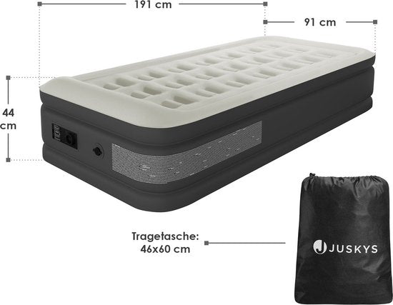 Juskys Luchtbed Zelfopblazend - Ingebouwde Elektrische pomp -  191 x 91 x 44 cm - Incl. Opbergtas - Grijs