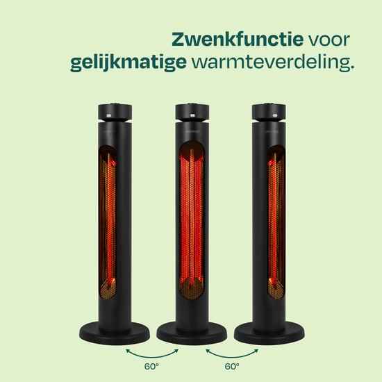 VONROC Staande Terrasverwarmer Panarea 2000W – Patio heater - Golden Carbon infrarood verwarmingselement – zwenkfunctie - Incl. afstandsbediening
