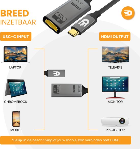 Drivv. USB C naar HDMI Adapter - Ondersteunt 8K 60Hz - Type C naar HDMI - Thunderbolt 3 - Grijs