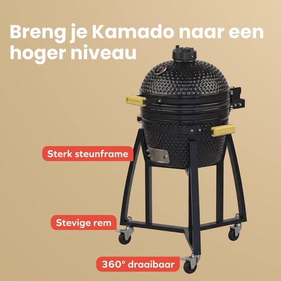KitchenBrothers Kamado BBQ Onderstel - Voor 41⌀ cm - Geschikt voor 16 inch KitchenBrothers Kamado - 102 cm Hoogte - Wielen - Rem - Zwart