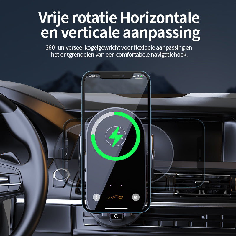 ATSHARK draadloze autolader, 15 W snelle draadloze autolader, magnetische telefoonhouder voor ventilatierooster met automatische sensor, compatibel met iOS en Android, G16, zwart