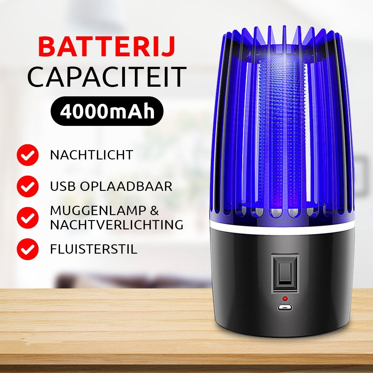 Professionele AyeSense 2 in 1 Muggenlamp - Draadloos & Oplaadbaar - 4000mAh ingebouwde Batterij - Muggenvanger – Insectenlamp– Muggenlamp UV