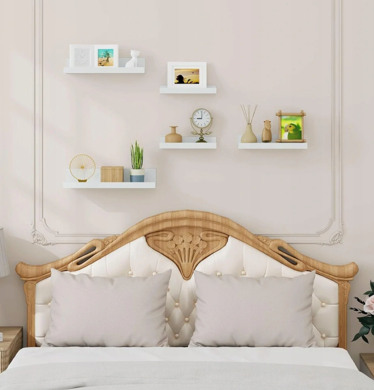 Eugad Wandplankenset van 5 Hangplanken - Wit MDF - 40 x 16 x 8 cm - Moderne Wandplanken voor Woonkamer, Slaapkamer, Keuken en Hal