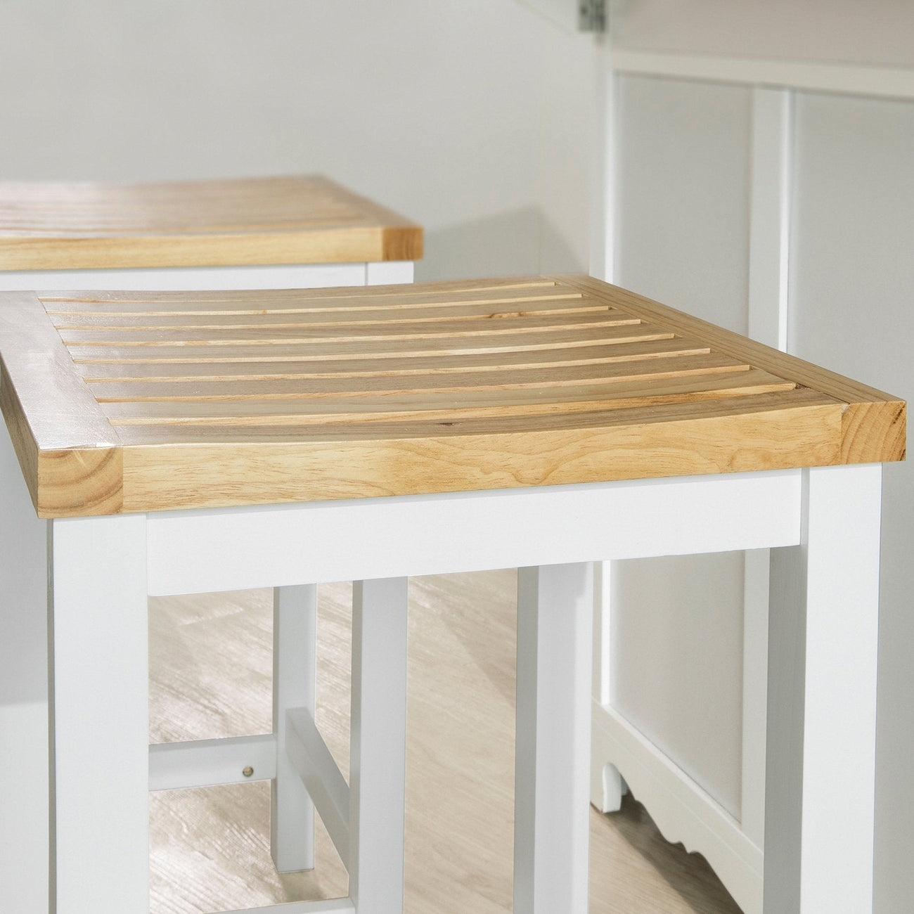 SoBuy FST29-WNx2 Barkruk set van 2 - Max. 100 kg - 35 x 35 x 61 cm - Wit/ Bruin