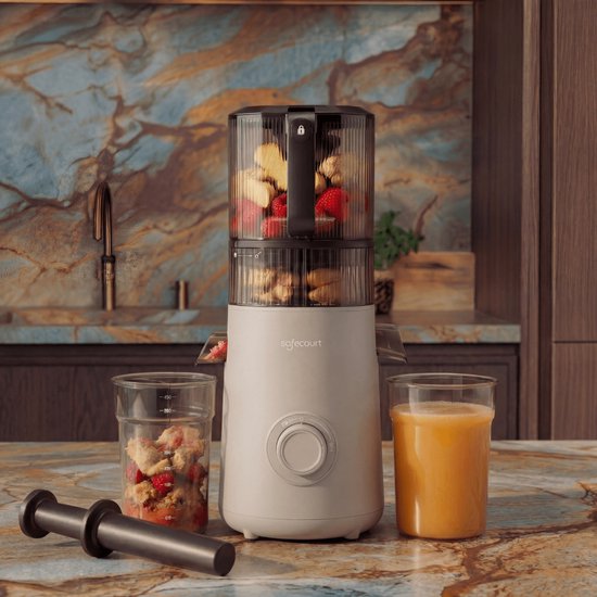 Safecourt Kitchen Slow Juicer XXL - krachtige motor [Pre-cutter & Cold-press technologie] - eenvoudige reiniging - BPA-vrij - sapcentrifuge Beige