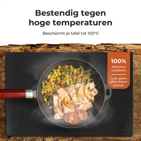 Castagnola Lederlook Placemats - Antislip Placemat van Kunstleer - Waterafstotende Onderlegger - Onderzetter - Placemats kunststof - 6 Stuks - 45 x 30 cm - Zwart