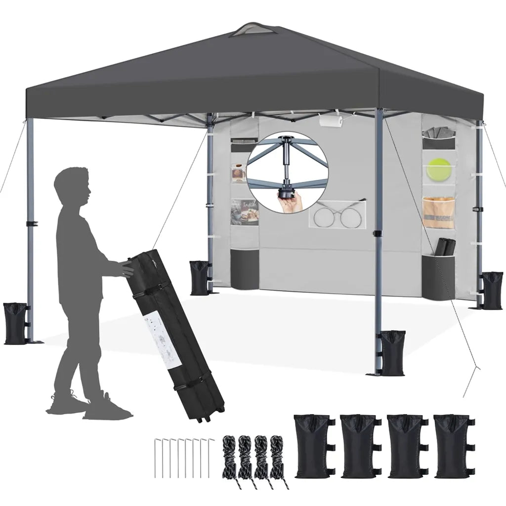 Yaheetech Partytent - 3 x 3 m - Met Zijwand - Verstelbaar 171-266 cm - Waterdicht - Donkergrijs