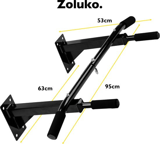 Zoluko Professionele Pull Up Bar Wandmontage - 150kg Draagkracht - Incl. E-boek - Eenvoudige Bevestiging - Optrekstang Fitness - Pull Up Station voor Thuis Sporten - Chin Up Bar - Zwart