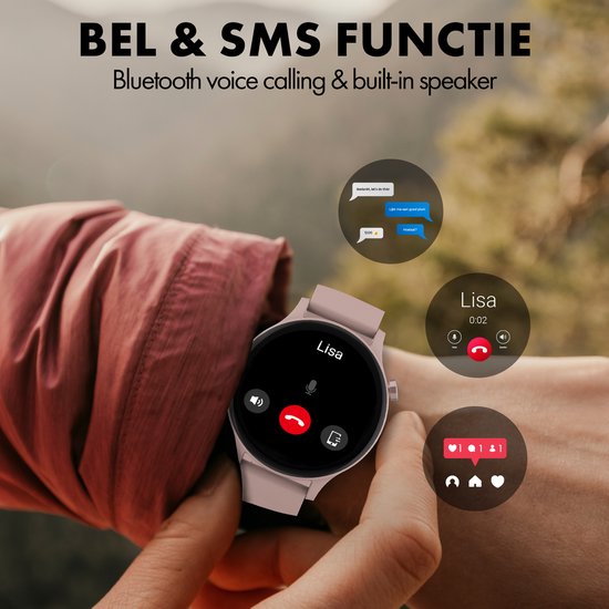 Denver Smartwatch SWC338 - Volledige Belfunctie, Hartslag, Bloeddruk, Saturatie, Slaapmonitor, Multisport - Android & iOS - Roze