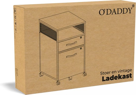 O'DADDY® Ladekast - Archiefkast - Compact en Veilig - Ladenkast - Nachtkast - 44x42x69 cm - Ladenkastje - Open Rek - Mobiel en Duurzaam - Ladekast Zwart - Ladekastje