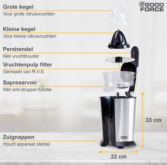 GoodForce Citruspers - Elektrische Sinaasappelpers - Fruitpers - Citroenpers - Rvs - Pershendel