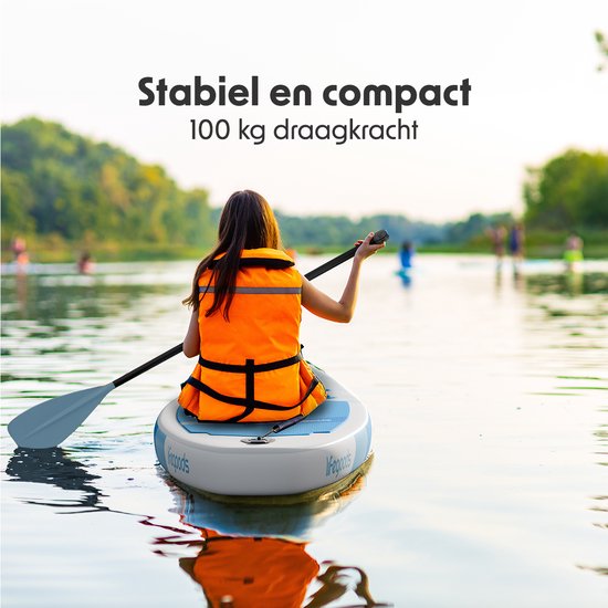 LifeGoods SUP Board Allround Compact - 100 KG Draagkracht - 300 x 76 cm - Opblaasbaar - Compleet SUP pakket - Wit/Sky Blue