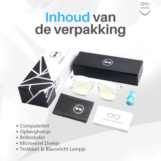 LC Eyewear Beeldschermbril - Blauw Licht Bril - Incl. Brillenkoker - Unisex - Transparant Blauw