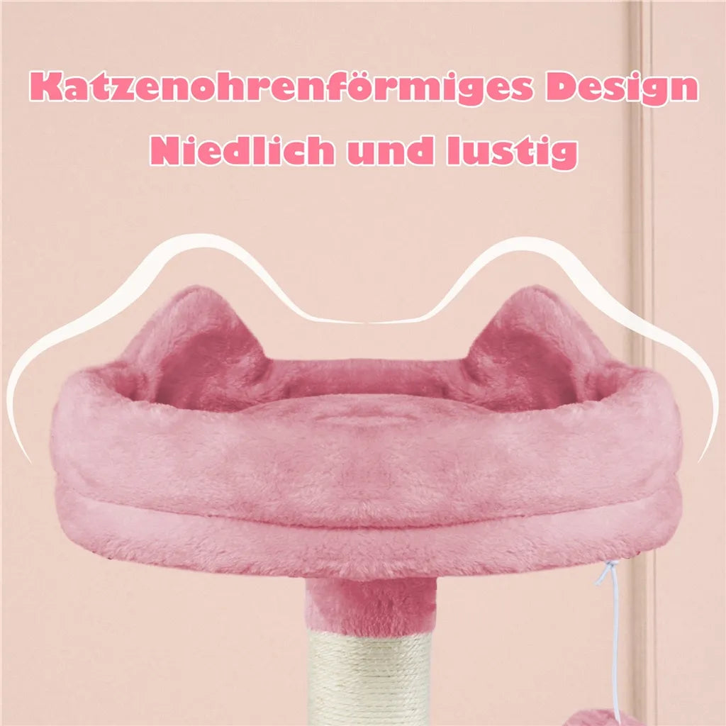 Yaheetech Krabpaal 158 cm - Roze - Kattenboom met 2 Kattengrotten, Hangmat en Sisalpalen