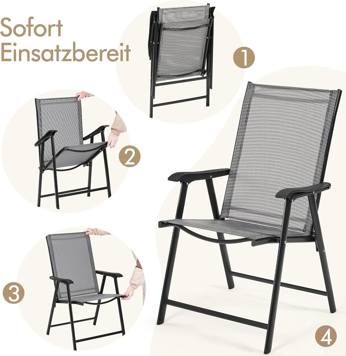 Yaheetech Tuinstoelen Set van 2 - Opvouwbare Klapstoelen met Rugleuning en Armleuningen - Bruin - 54 x 57 x 93,5 cm - Belastbaar tot 150 kg
