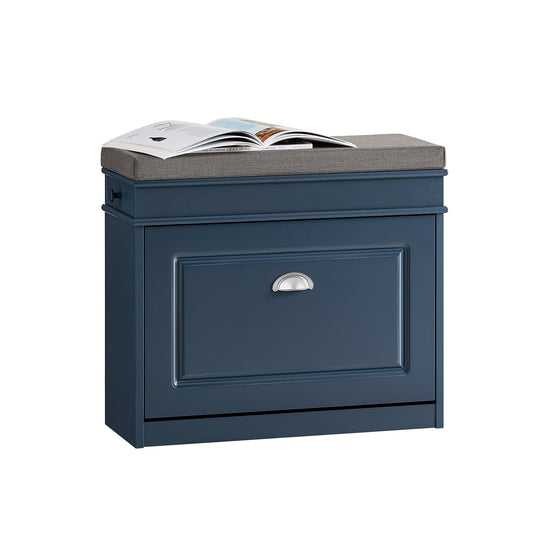 SoBuy Schoenenkast met Zitkussen en Opbergruimte - Blauw - 60 x 24 x 52 cm