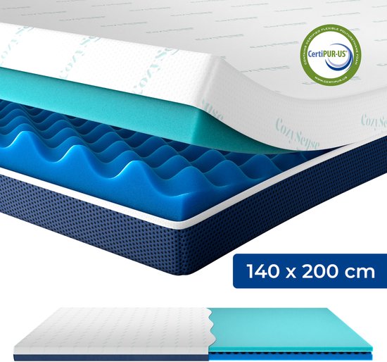 CozySense® DualFeel Topper Matras 140x200 - Topmatras - Topdekmatras - Met Koele & Warme Kant - CertiPUR® - Medium Hardheid - 7.5 cm - Wasbare Hoes