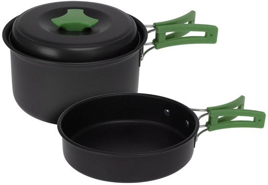 Redcliffs Outdoor Camping pannenset - 2x - aluminium/RVS - zwart/groen - kamperen