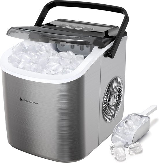 KitchenBrothers IJsblokjesmachine - 1.2L - IJsklontjes maker - IJsschep – 12kg/24 uur – Draagbaar – Zelfreinigingsfunctie - RVS
